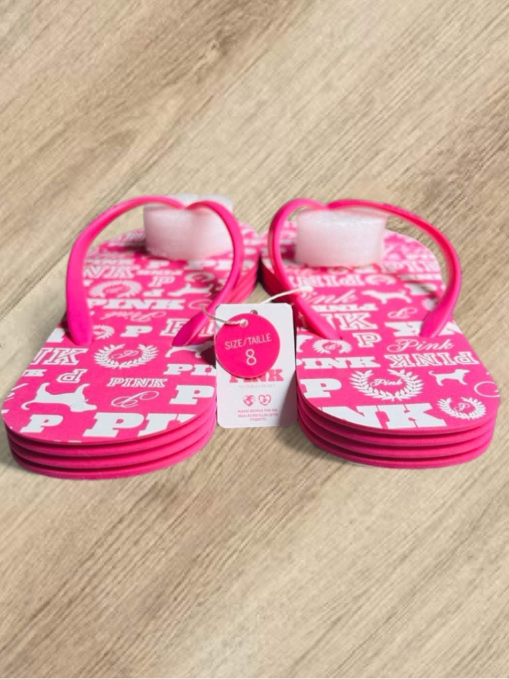 🩴 PINK Victoria's Secret 86 Logo Flip Flops Size 8 NWT - Picture 5 of 8